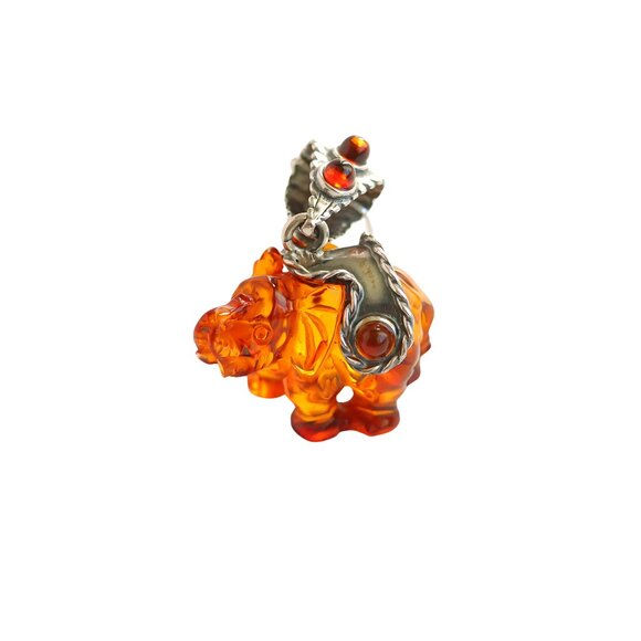 Jūratė Amber Jewelry - Baltic Amber Circus Elephant Pendant Necklace in 925 Sterling Silver